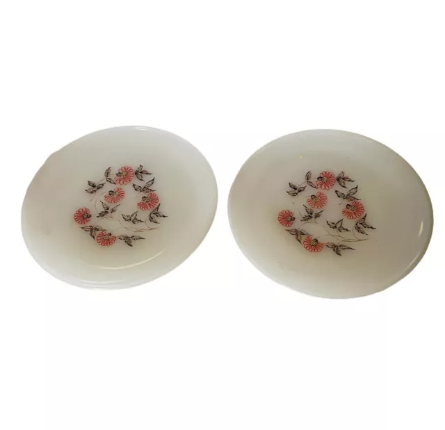 2 Vintage Fire King Ware Fleurette Side Plates Red Pink Flower 15.5cm