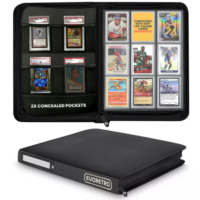 Toploader Binder - 35pt-55pt 3"x4" Black Portable Top Loader Card Storage, 9 ...
