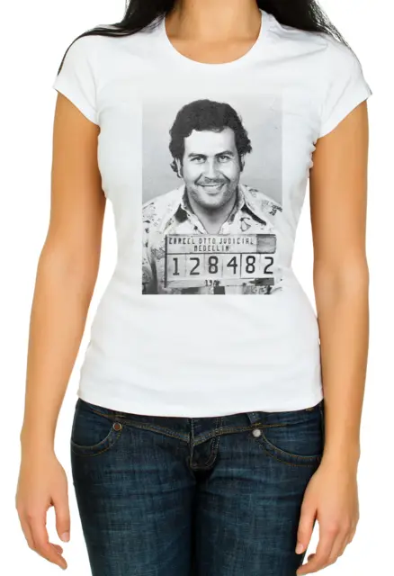 Maglietta da donna Pablo Escobar Mugshot Columbia Cartel divertente manica corta K512