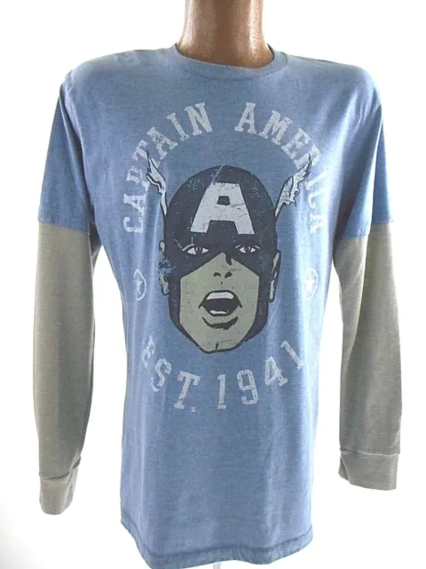 MARVEL COMICS Captain America Mens M Blue Thermal Long Sleeve T-Shirt
