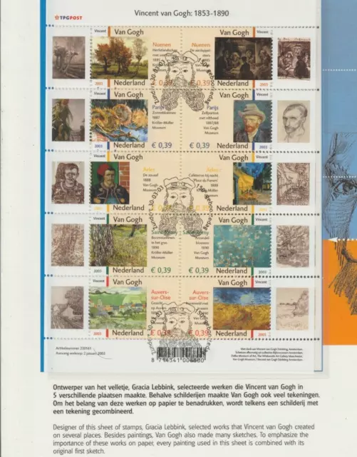 OLANDA, TPG post, Folder filatelico 5€ euro argento 2003 Van Gogh con foglietto 3