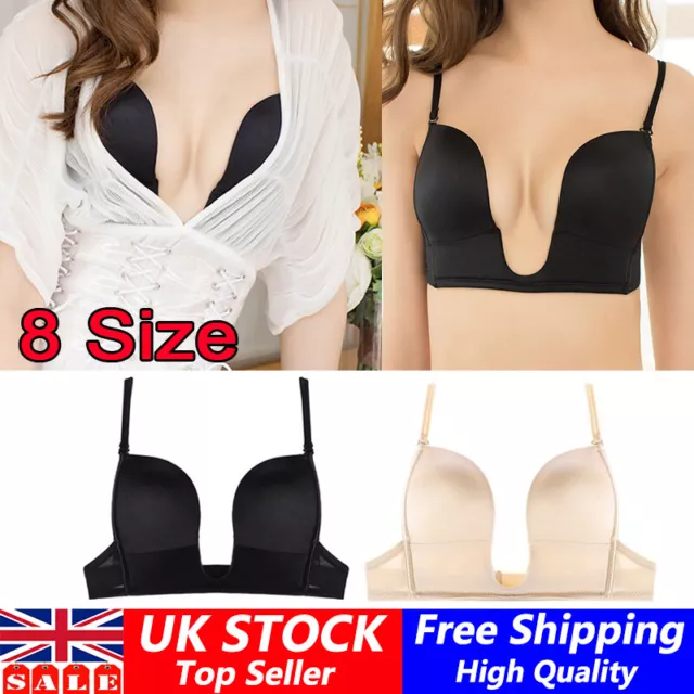 WOMENS LOW BACK Bra Wire Lifting Deep U Shaped Plunge Backless Push Up Bras  A~D £17.99 - PicClick UK