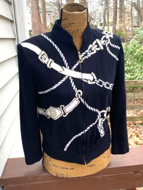 Stunning! St. John Black & white chain link print zipped blazer jacket $995-SZ S