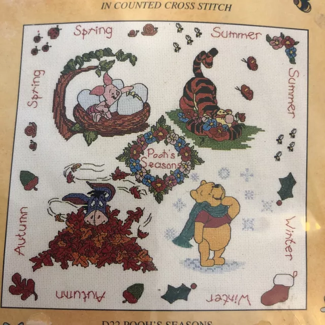 cross stitch Kit Winnie The Pooh Disney Pooh’s Seasons Sampler 14ct Aida Unused