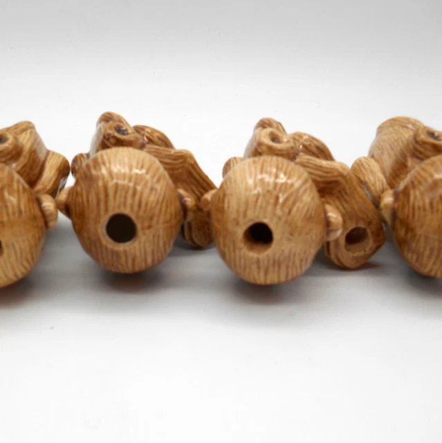 6 Vintage Macrame 3" Cermaic Monkey Beads 4