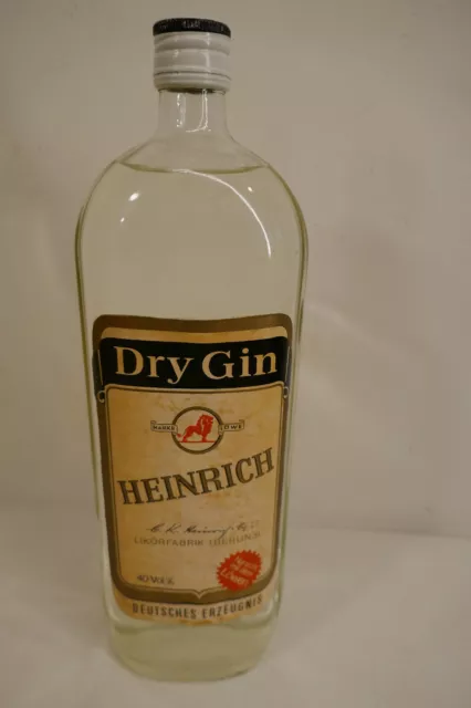 Heinrich Dry Gin 40%   1L Likörf. 1 Berlin 31   50er 60er Rarität Löwe Vintage