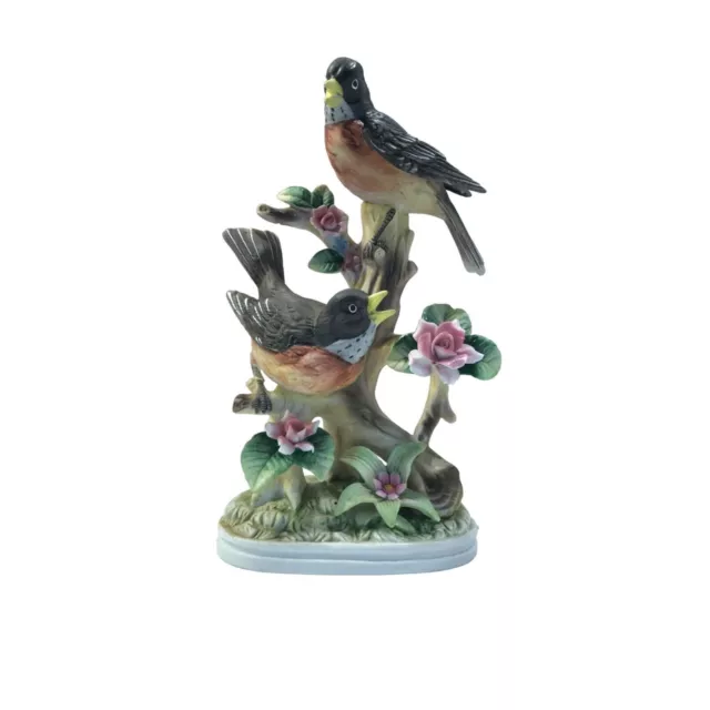 Shafford Japan Robin bird figurine, two robins on branch, porcelain, 9"H