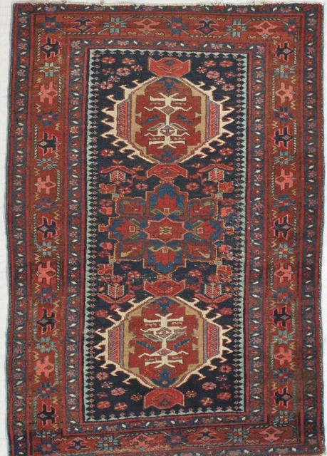 Hand Knotted Navy Heriz Tribal Wool Antique Oriental Area Rug 3'1" x 4'7"