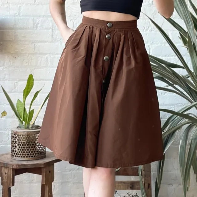 Miu Miu vintage 2014 brown knee-length silk button front skirt 36/xs