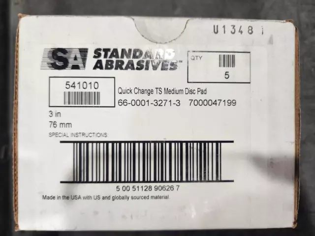 Standard Abrasives 541010 Quick Change TS Medium Disc Backing Pad, 3", Box of 5