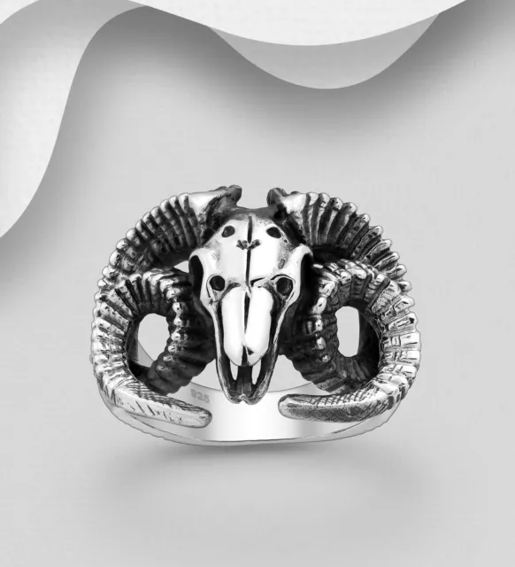 Men's Ring 925 Sterling Silver Skull and Ram Symbol of Power Large Sizes