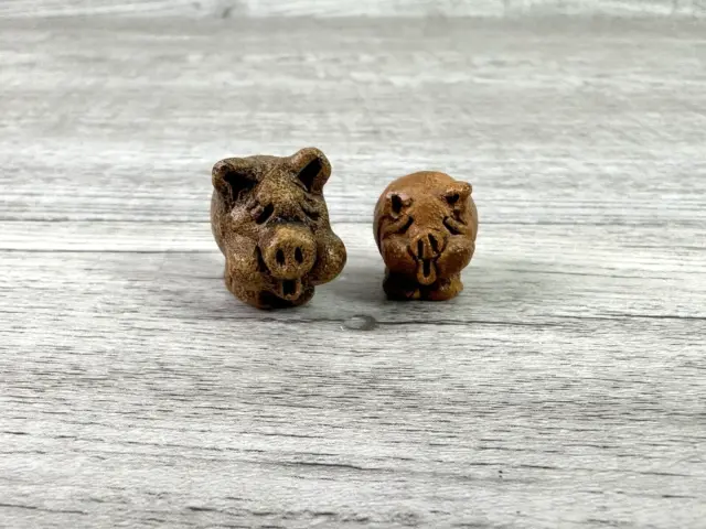 Miniature Handmade Sour Faced Clay Pigs