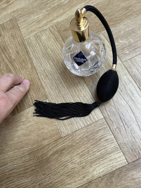 Beautiful Edinburgh Crystal Perfume Bottle Atomizer Working Black Tassle