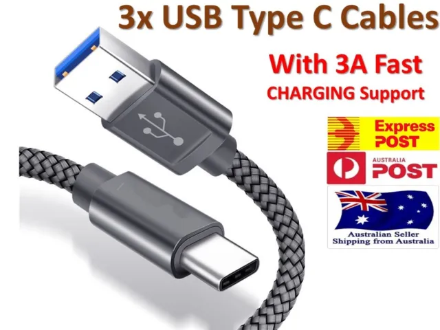 3x Fast Charger USB C Type-C Data Cable For Samsung S9 S10 S20 Ultra Plus Note
