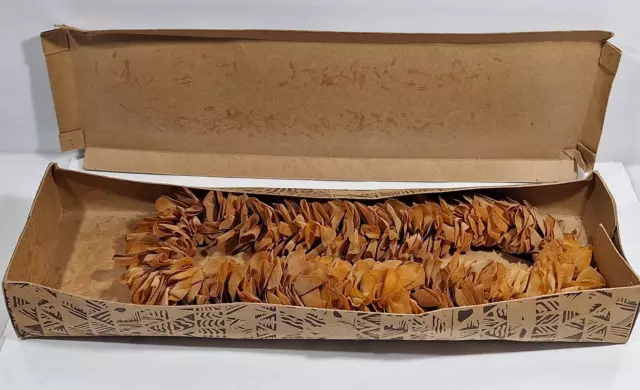Vintage Hawaiian Everlasting Fibre Lei Orange Island Import Co. Authentic w/ Box
