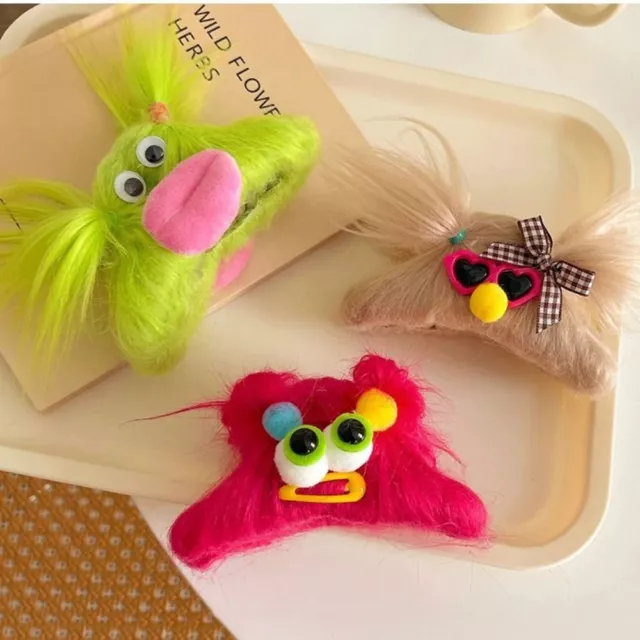 Lovely Ugly Doll Hair Clip Plush Ponytail Holder Sausage Mouth Hair Claw Clip