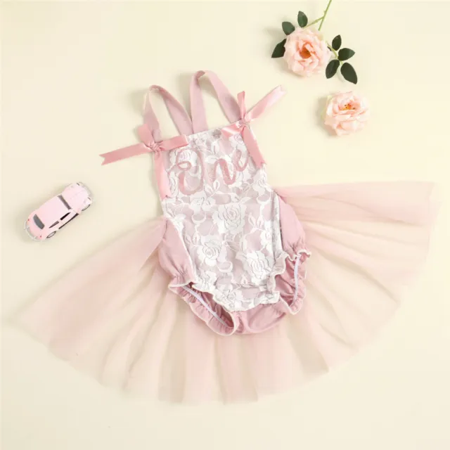 Baby girl 1st birthday outfit lace dusky pink romper photoshoot cakesmash