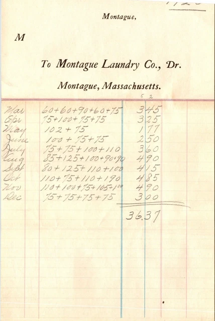 Montague Laundry Co Montague MA 1920 Billhead