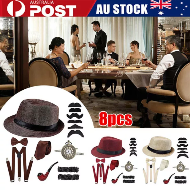 1920s Men Costume Accessories Set Gatsby Gangster Roaring Retro 20s Cosplay Sets