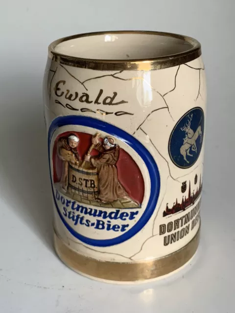 Vintage alter Bierkrug Dortmunder Stifts Bier Union Relief Humpen Stein