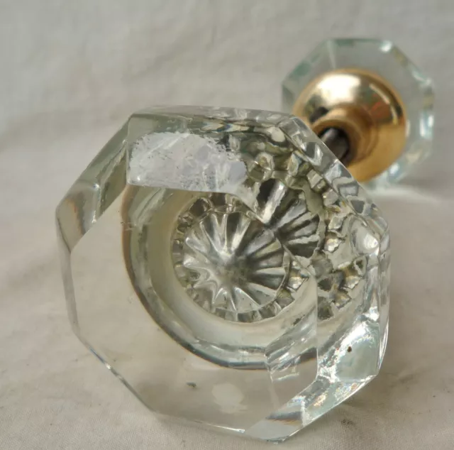 Glass Door Knobs PAIR SET Antique 8 point squared edge (PER SET)