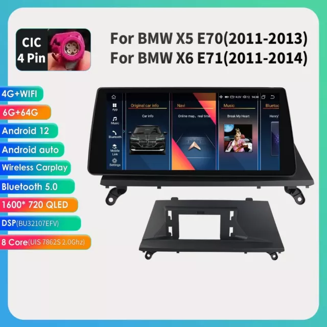 10.33" Android 12 Car GPS Stereo 8Core Carplay For BMW X5 E70 X6 E71 CIC 64GB US