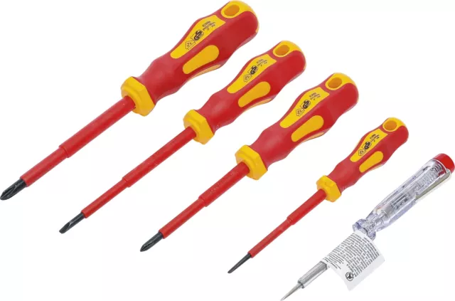 Jeu de 5 tournevis d'électricien isolés plats 3-4mm PH1-2 + testeur 230V 1000Vac