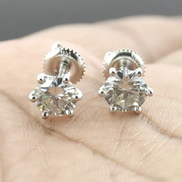 2Ct Certified Earth Mined Off White Diamond Solitaire Studs-Great Shine & Luster
