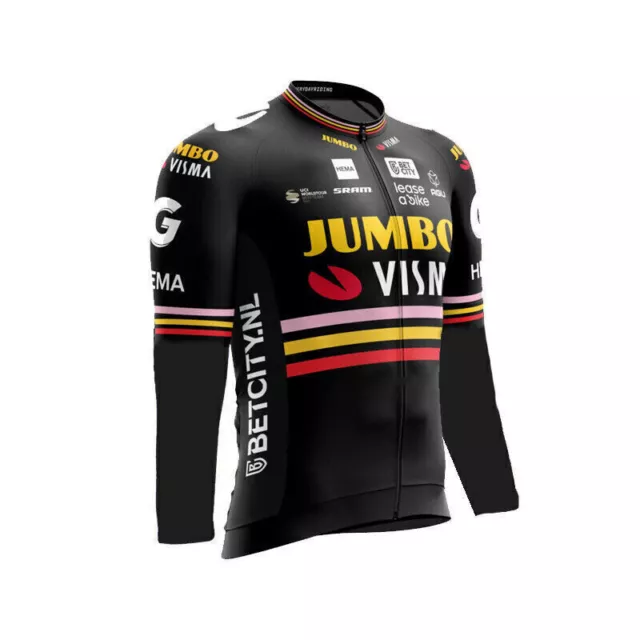 Winter Fit Mens Jumbo-Visma team cycling Thermal Fleece long sleeve jerseys wear