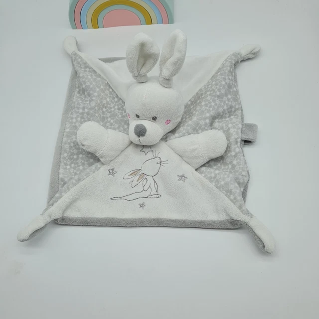 48 -  Doudou Simba Toys  Lapin Blanc Gris Étoiles Attache Tetine