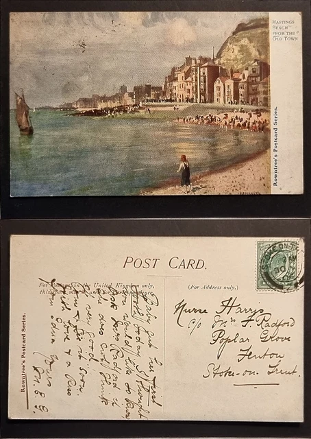 Hastings Postkarte 1906 Sussex Beach Altstadt Stammbäume Werbung