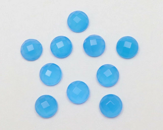 Blue Chalcedony Round Shape Multi Fire Wholesale 6mm - 20mm Rose Cut Flat Bottom