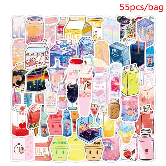 55PCS cute and sweet food and beverage bottle stickers creative handbook diaYB