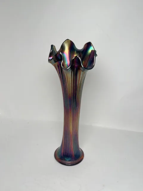 Vintage Fenton Carnival Glass Ribbed Vase