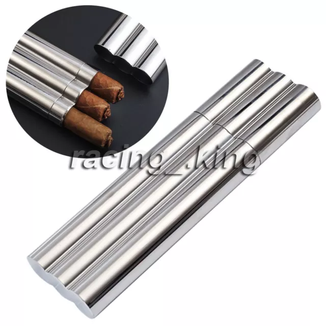 3 Tubes Stainless Steel Portable Cigar Tube Moisturizing Holder Cigar Container