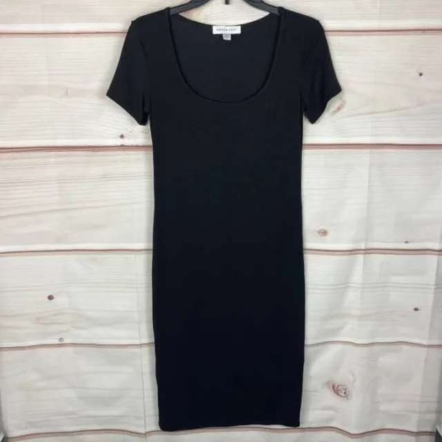 Amour Vert Scoop Neck Knit T-Shirt Midi Dress Womens XS Black Short Sleeve Solid