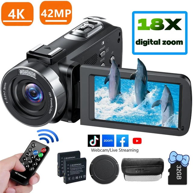 4K-Camcorder, 64 MP 60 FPS Vlogging-Kamera mit kabellosem Mikrofon für YouTube, Ultra HD 7,6 cm