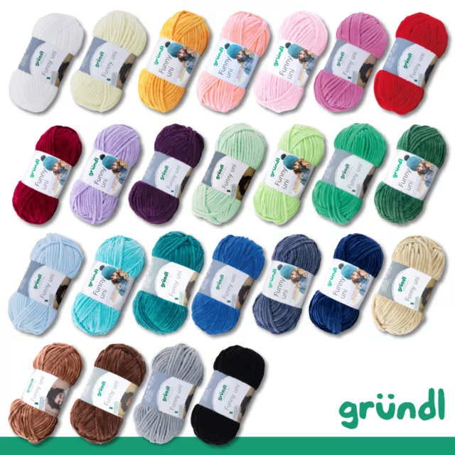 Gründl 100 g Funny Uni Chenillegarn Kuschelgarn Kindermode Polyester 25 Farben