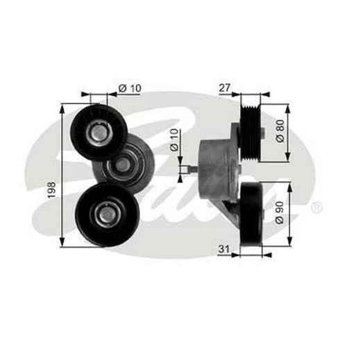 GATES Poulie-tendeur courroie trapézoïdale à nervures Galet tendeur T38167 27mm