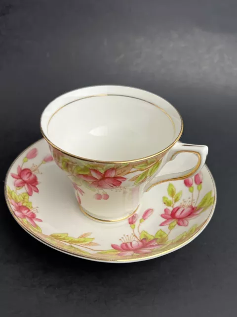 VINTAGE ROSINA BONE China Fuchsia Flowers Tea Cup & Saucer