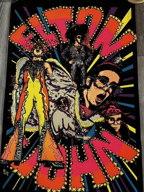 Amazing Vintage 1975 Elton John Black Light Poster.  Good Condition