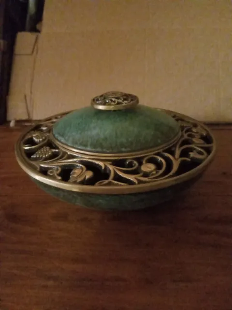 Rare - Oppenheimer Israel Vintage 1950's Enameled Brass Bowl with Ornate Lid