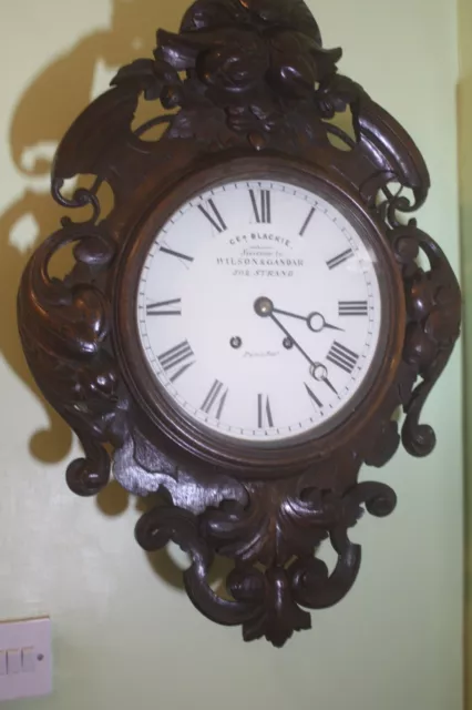 Antique Victorian Carved Wall Clock By George Blackie London With Gong Strike