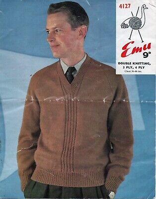~ Suéter vintage de los años 60 patrón de tejido para panel texturizado para hombre ~ 38"" ~ 42""