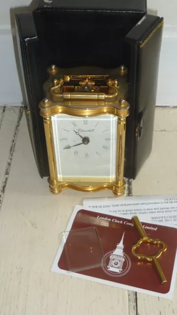Boxed Churchill London Clock Co brass 8 Day Carriage Clock - GWO