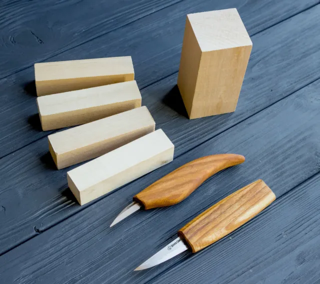 Juego de herramientas de cuchillos de talla de madera para cuchillos de escultura pequeños + bloques de madera BeaverCraft