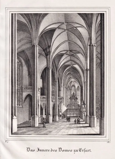 Erfurt Dom Innenansicht Thüringen Lithographie 1840