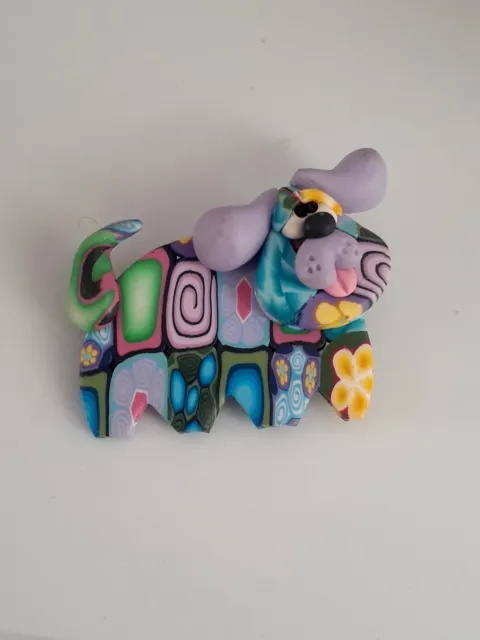 WHIMSICAL dog RAINBOW Mosaic Painted Clay Brooch Pin Lapel Brooch puppy Flair