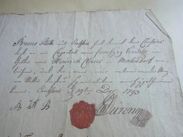 Schuldschein Embsen ( Achim )1793, B.Assiette Leiht En Mahndorf; Signature V.