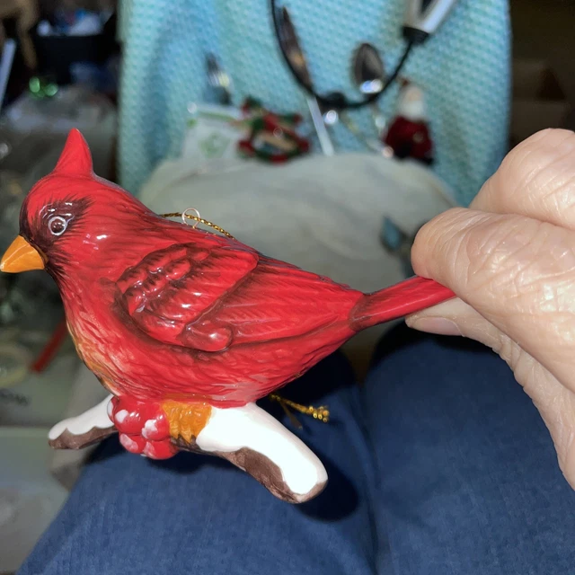 Christmas Ornament SHINEY CARDINAL On A Snowy Branch Please Look At Pictures